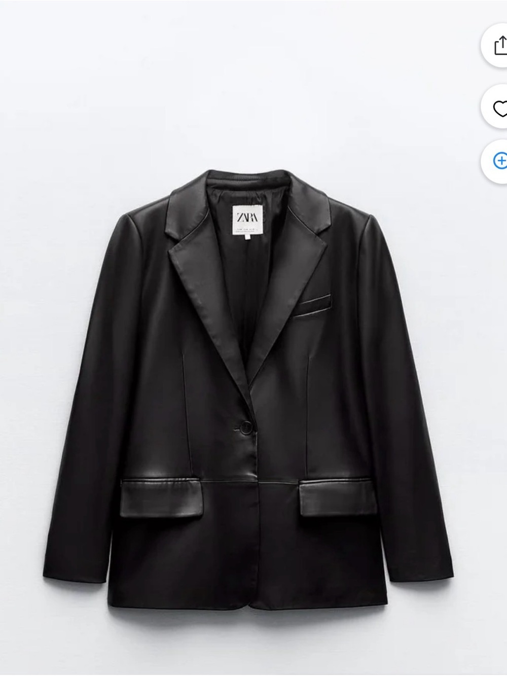 ZARA Black Faux Leather Single-Button Blazer